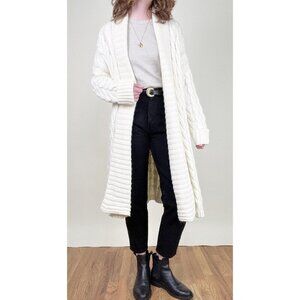 Italian Cable Knit Wool Blend Long Cardigan Sweater Duster Robe Coat Winter Fall